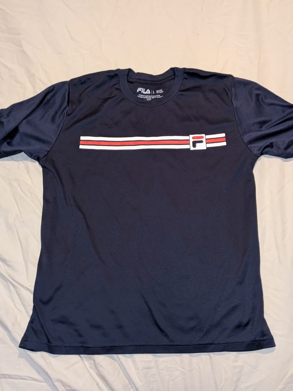 Fila Navy Short-Sleeve Tee with Red and White Stripe and Logo